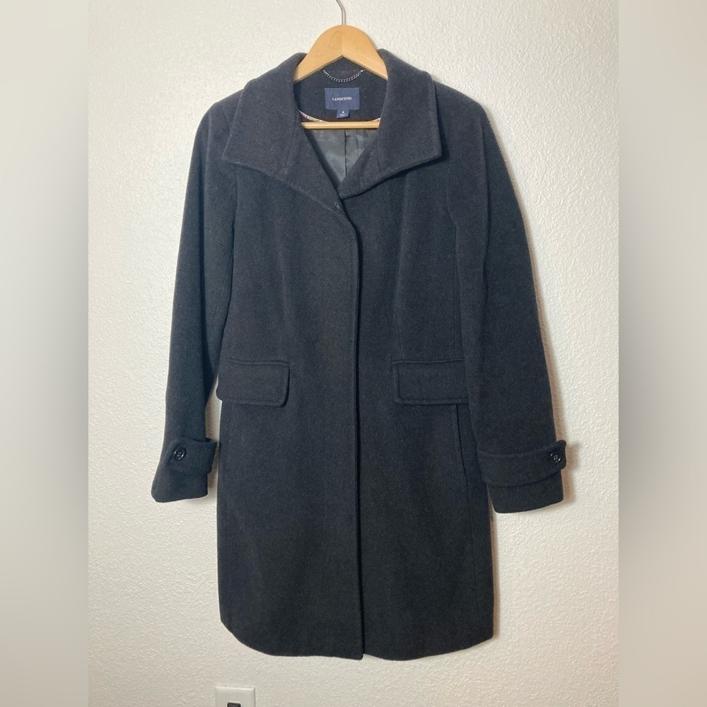 Lands End wool cashmere blend black pea coat overcoat trench coat size 6